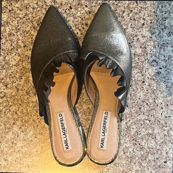 GENUINE Karl Lagerfeld Paris Bronze Farrah Mules - Picture 2 of 4